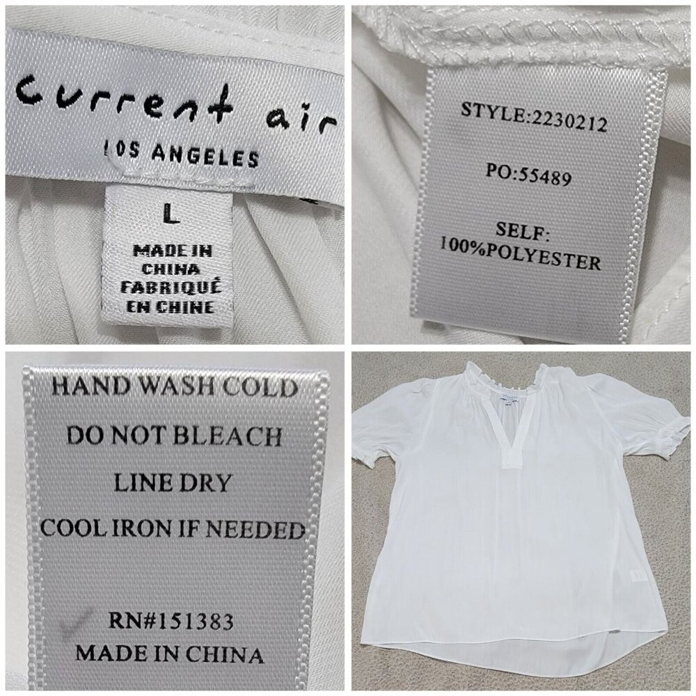 Current Air Womens White Elbow Sleeve Ruffled Trim Split Neck Blouse Size Large - Picture 6 of 7